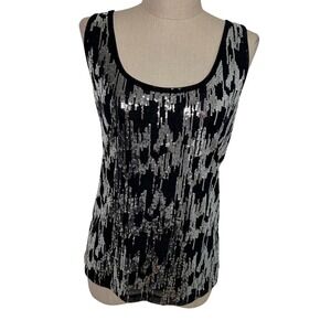 Calvin Klein Black Silver Sequin Tank Top Sleeveless‎ Party Blouse Medium